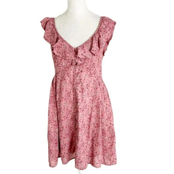Madewell Floral Ruffle Neck Open Back Mini Dress in Vintage Quartz Size 4 NWT - Picture 5 of 12